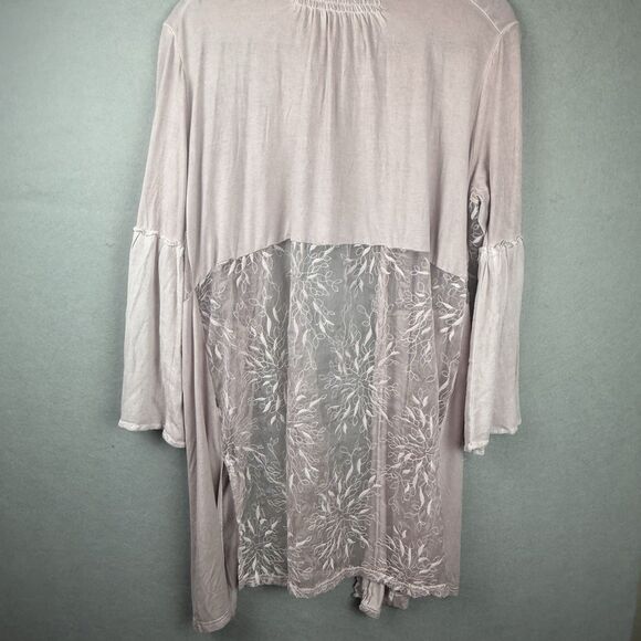Pol Women’s Lace Sheer Sz S Open Cardigan Boho Peasant Pink Oversized - Picture 6 of 6